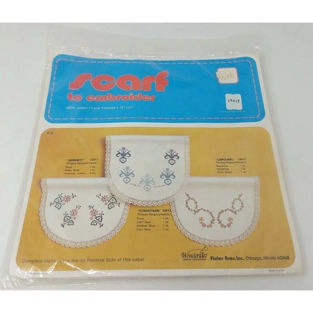 WonderArt Dresser Scarf‎ Runner Floral Lace Needlepoint Craft Pattern Kit VTG